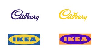 Cadbury and Ikea logos with inverted colours.