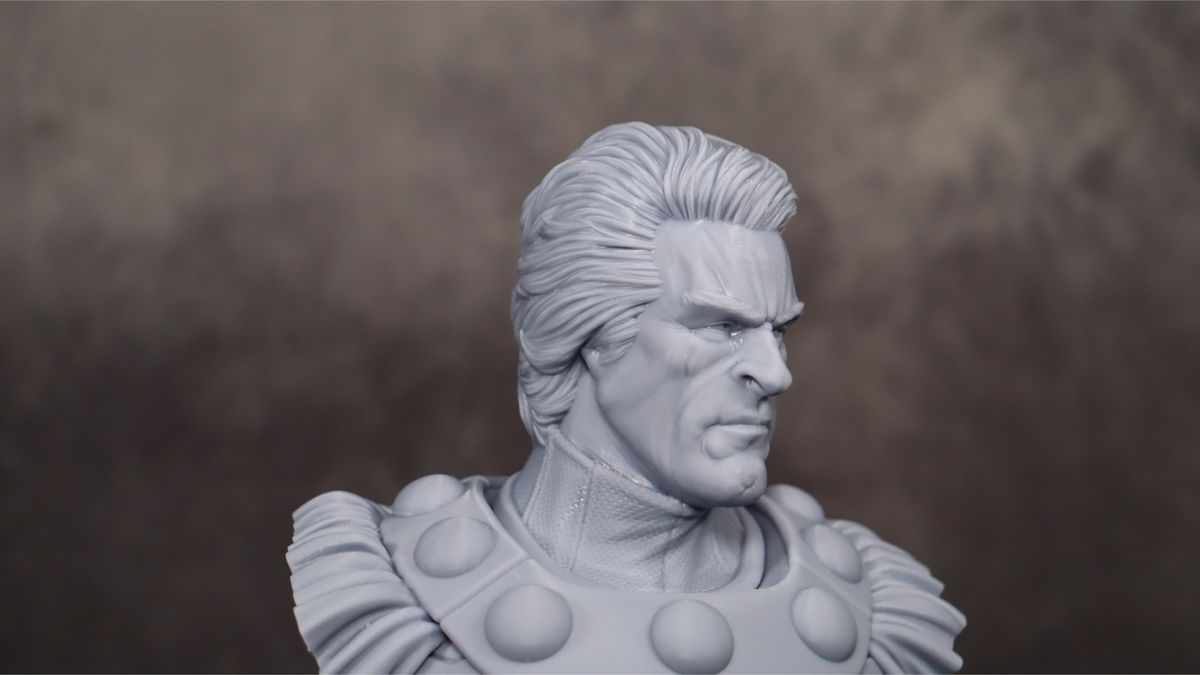 Nova3D Whale3 SE 3D printer-test print-Magneto-close up of right side of face without helmet