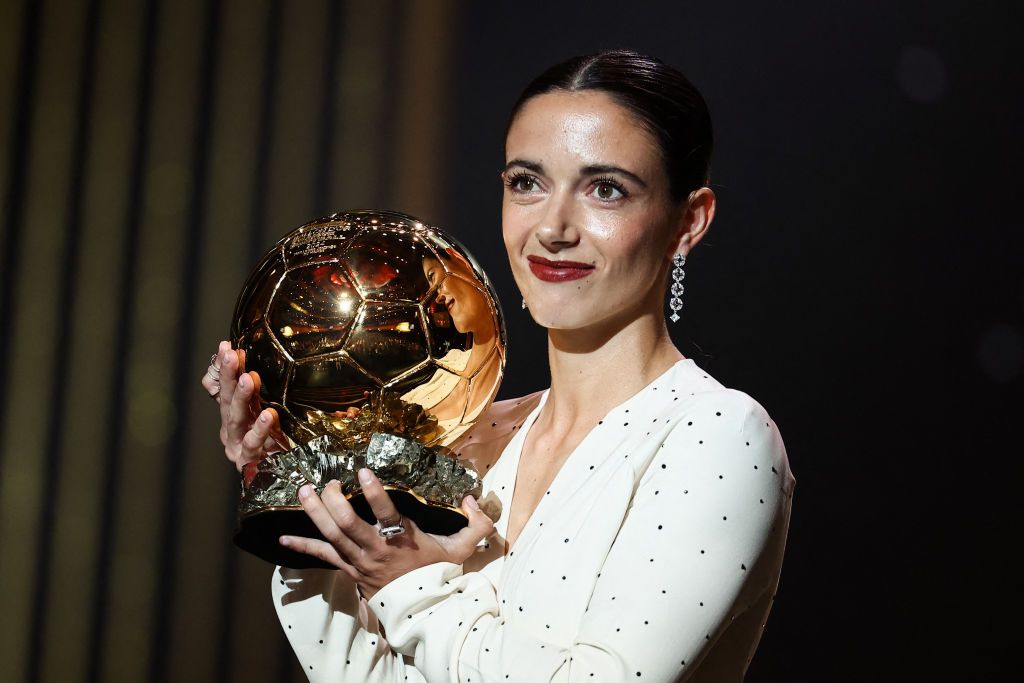 Barcelona&#039;s Spanish midfielder Aitana Bonmati receives the Woman Ballon d&#039;Or award during the 2024 Ballon d&#039;Or France Football award ceremony at the Theatre du Chatelet in Paris on October 28, 2024. 