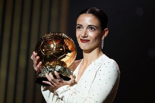 Barcelona's Spanish midfielder Aitana Bonmati receives the Woman Ballon d'Or award during the 2024 Ballon d'Or France Football award ceremony at the Theatre du Chatelet in Paris on October 28, 2024.