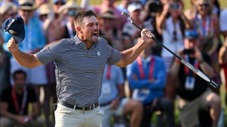 Bryson DeChambeau of the United States celebrates his winning putt on the 18th green during the final round of the 124th U.S. Open at Pinehurst Resort on June 16, 2024 in Pinehurst, North Carolina.