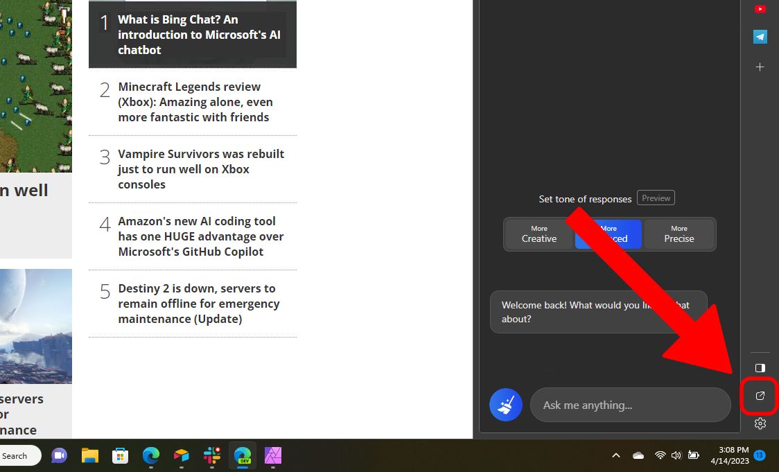 Microsoft Edge Sidebar detached