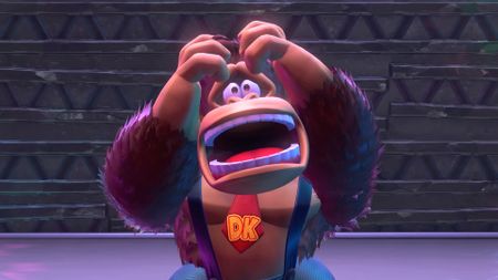 Donkey Kong shouts in shock in Donkey Kong Bananza