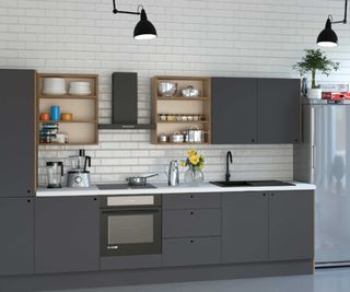 modern grey one-wall kitchen