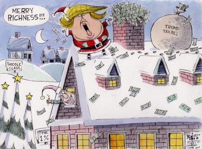 Political cartoon U.S. Christmas GOP tax plan Trump wealthy middle class