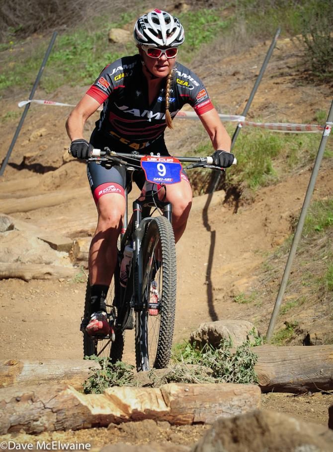 Erica Tingey (Jamis) riding one of the technical sections of the course