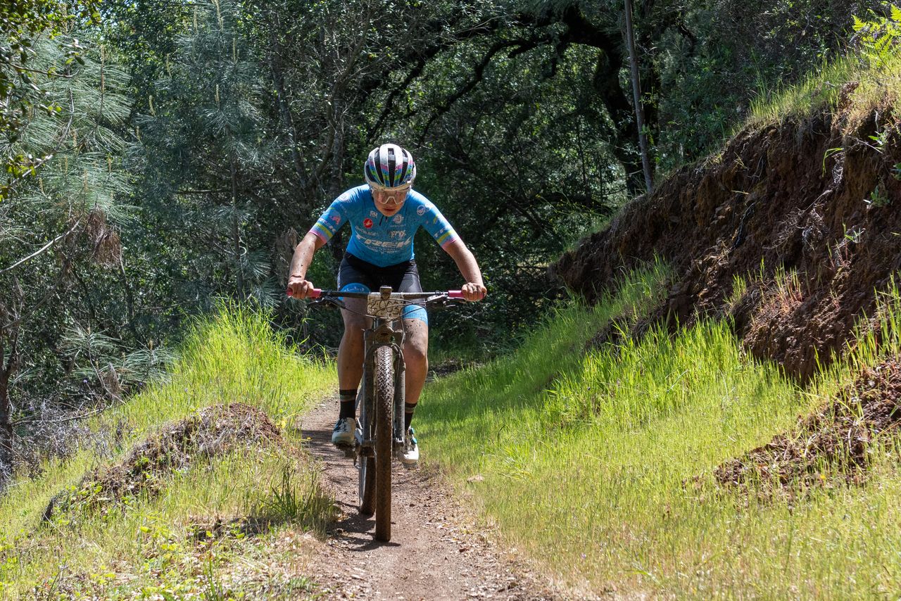 Vida Lopez finished second for pro women at Grasshopper Adventure Series 2022 Mountain Bike Race at Lake Sonoma.