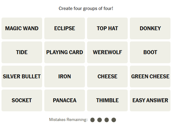 The New York Times Connections puzzle on February 20, 2026