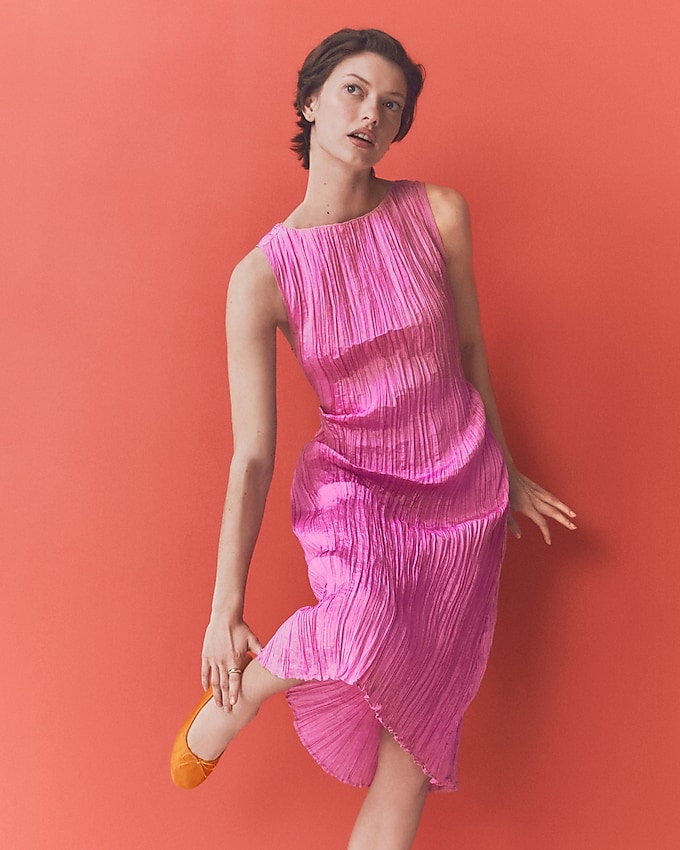 Crinkled High-Neck Sheath Dress