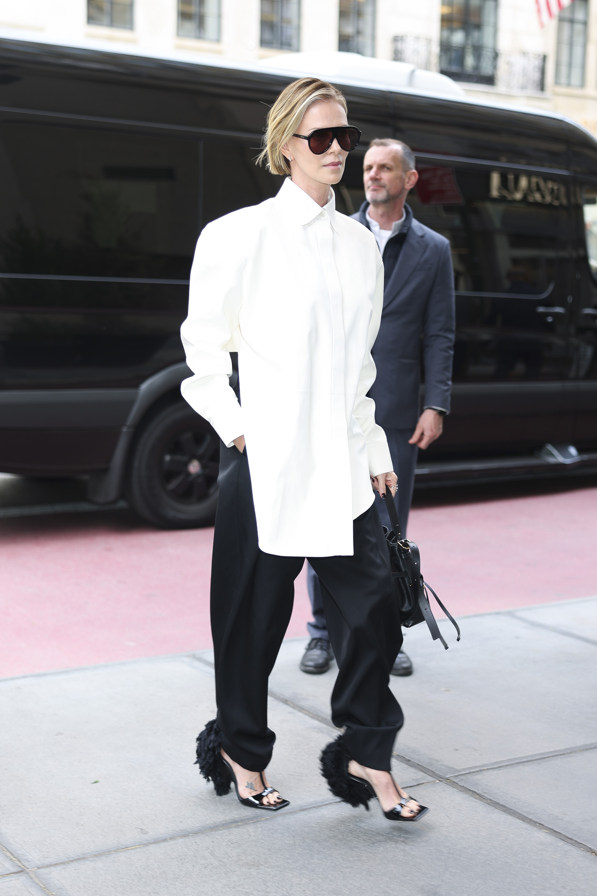 NEW YORK, NEW YORK - APRIL 23: Charlize Theron is seen in New York City on April 23, 2026. (Photo by Aeon/GC Images)