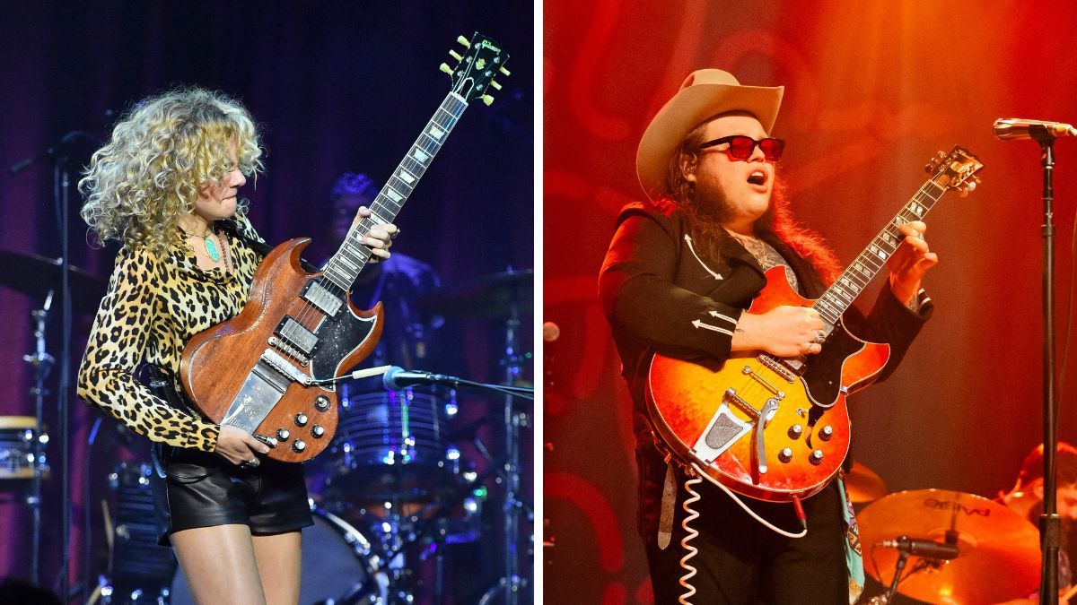 Left-Grace Bowers performs on stage during Grace Bowers &amp; Friends at Brooklyn Bowl Nashville on June 10, 2024 in Nashville, Tennessee; Right-Marcus King performs at the Brooklyn Paramount on October 13, 2024 in New York City