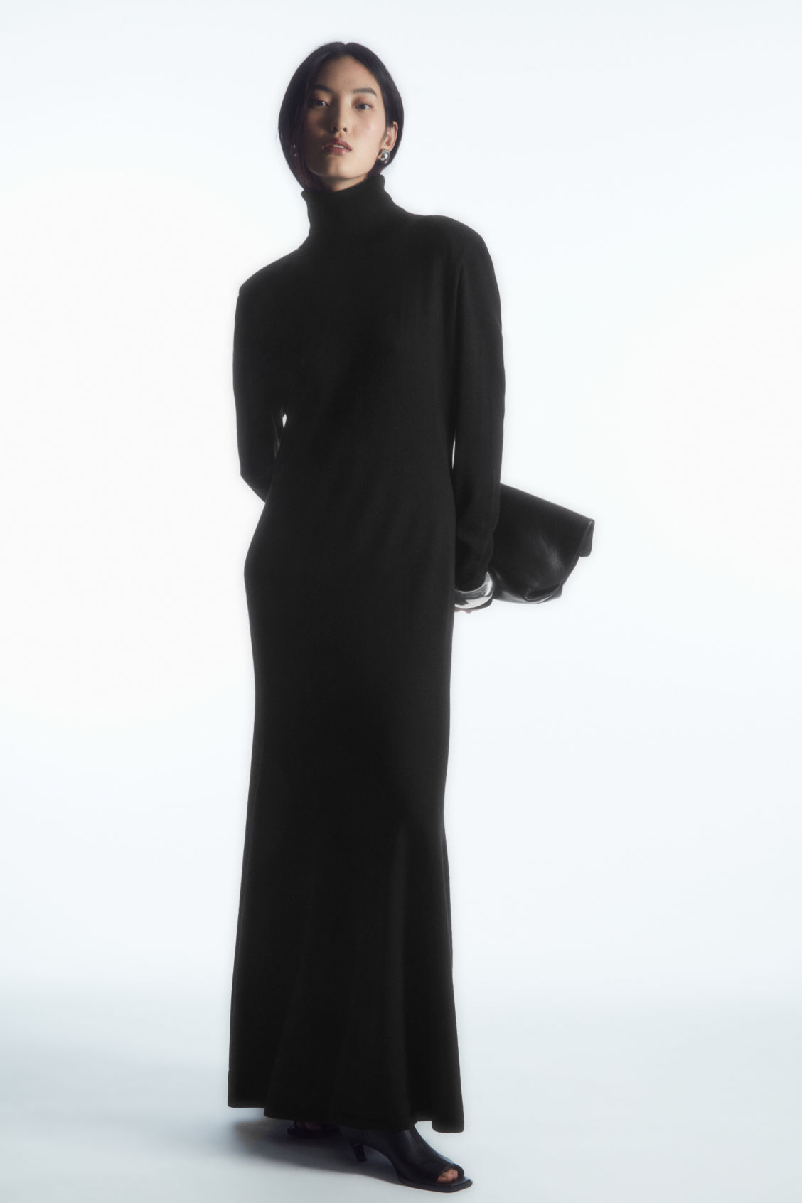 Power-Shoulder Merino Wool Maxi Dress