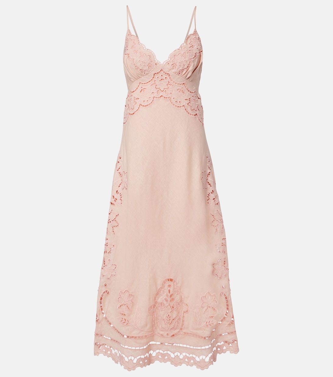 Embroidered Linen Slip Dress in Pink - Farm Rio