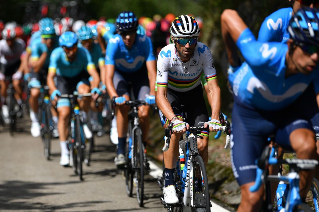 Alejandro Valverde (Movistar) in the peloton during stage 13