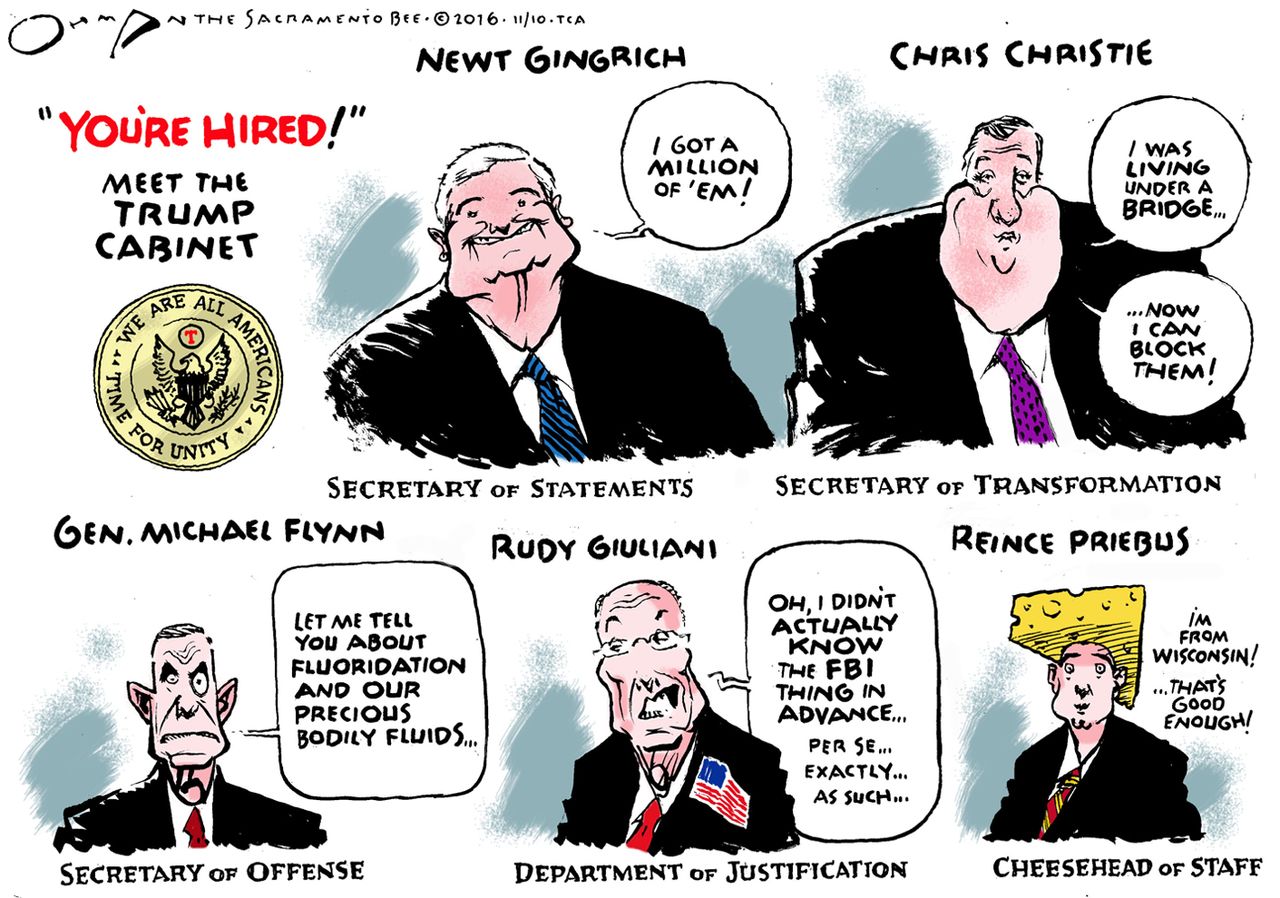 Political cartoon U.S. Donald Trump cabinet choices