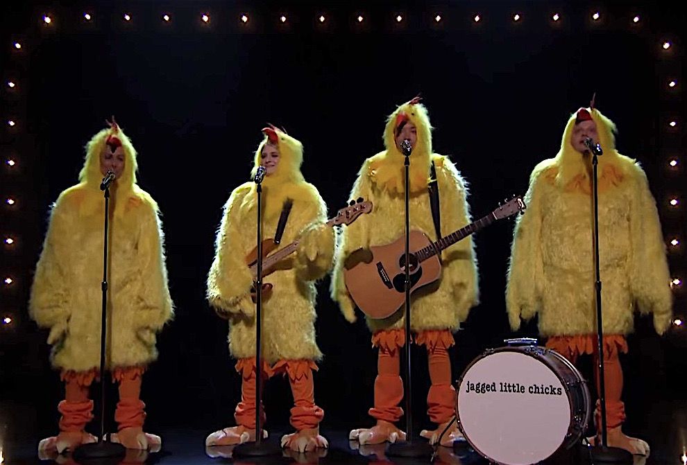 The Jagged Little Chicks — Alanis Morissette, Jimmy Fallon, and Meghan Trainor — cluck &amp;quot;Ironic&amp;quot;