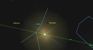 Graphic from Starry night showing the location of the new moon just above the sun. 