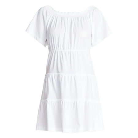 Time and Tru Women's Tiered Cotton Mini Dress With Flutter Sleeves, Sizes Xs-Xxxl