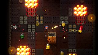 Promotional screenshot of a player shooting Gundead in Enter the Gungeon.