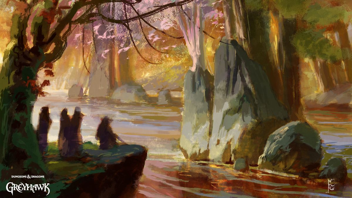 A watercolor of a beautiful forest lake