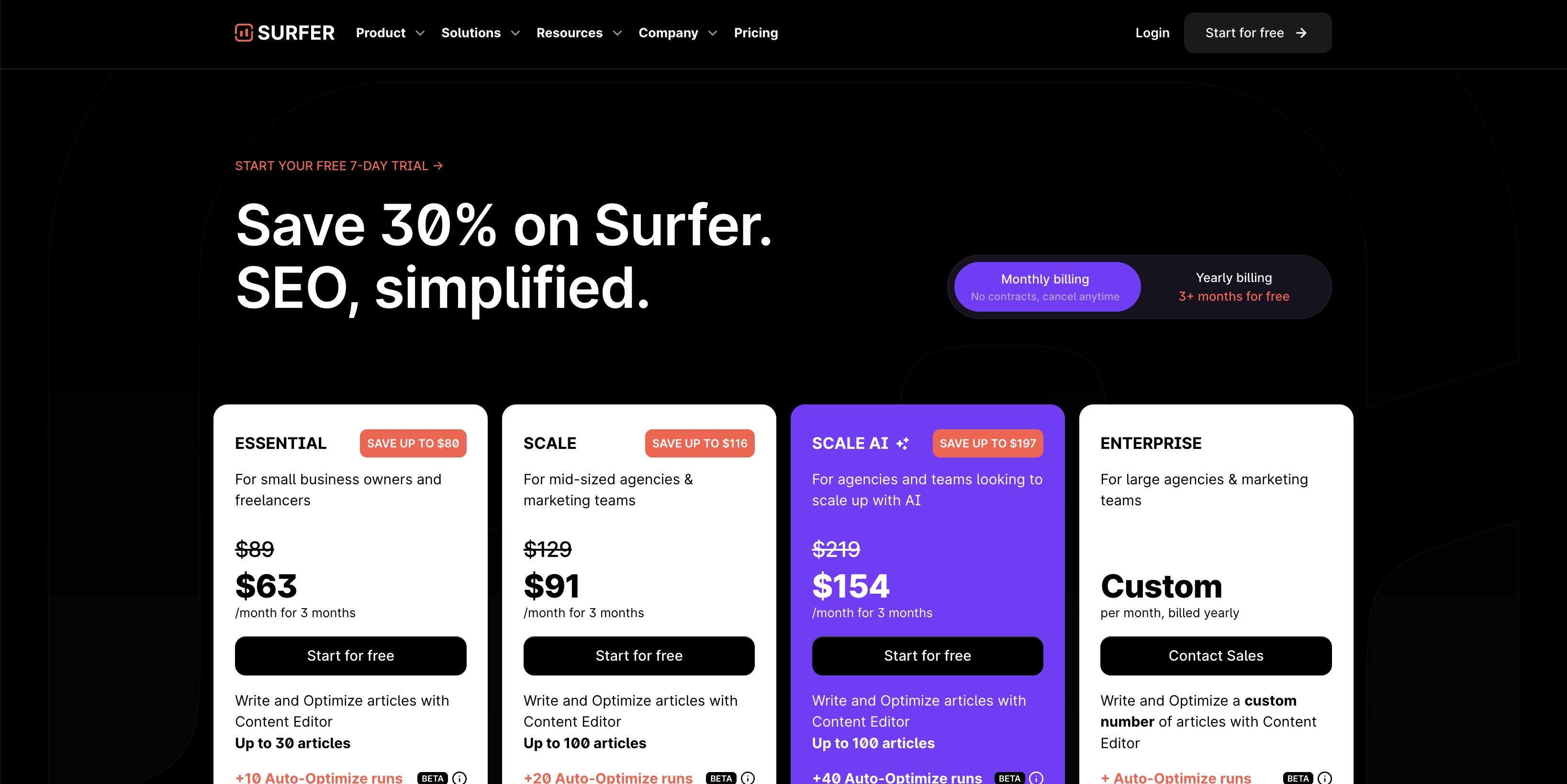 SurferSEO pricing