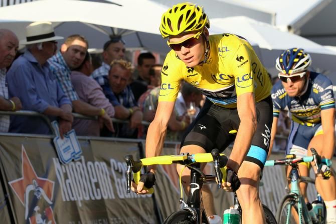 Chris Froome (Sky) in the maillot jaune in Aalst