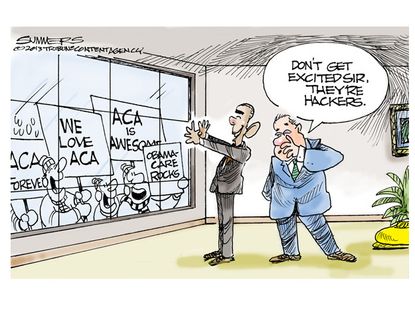 Obama cartoon Obamacare hackers