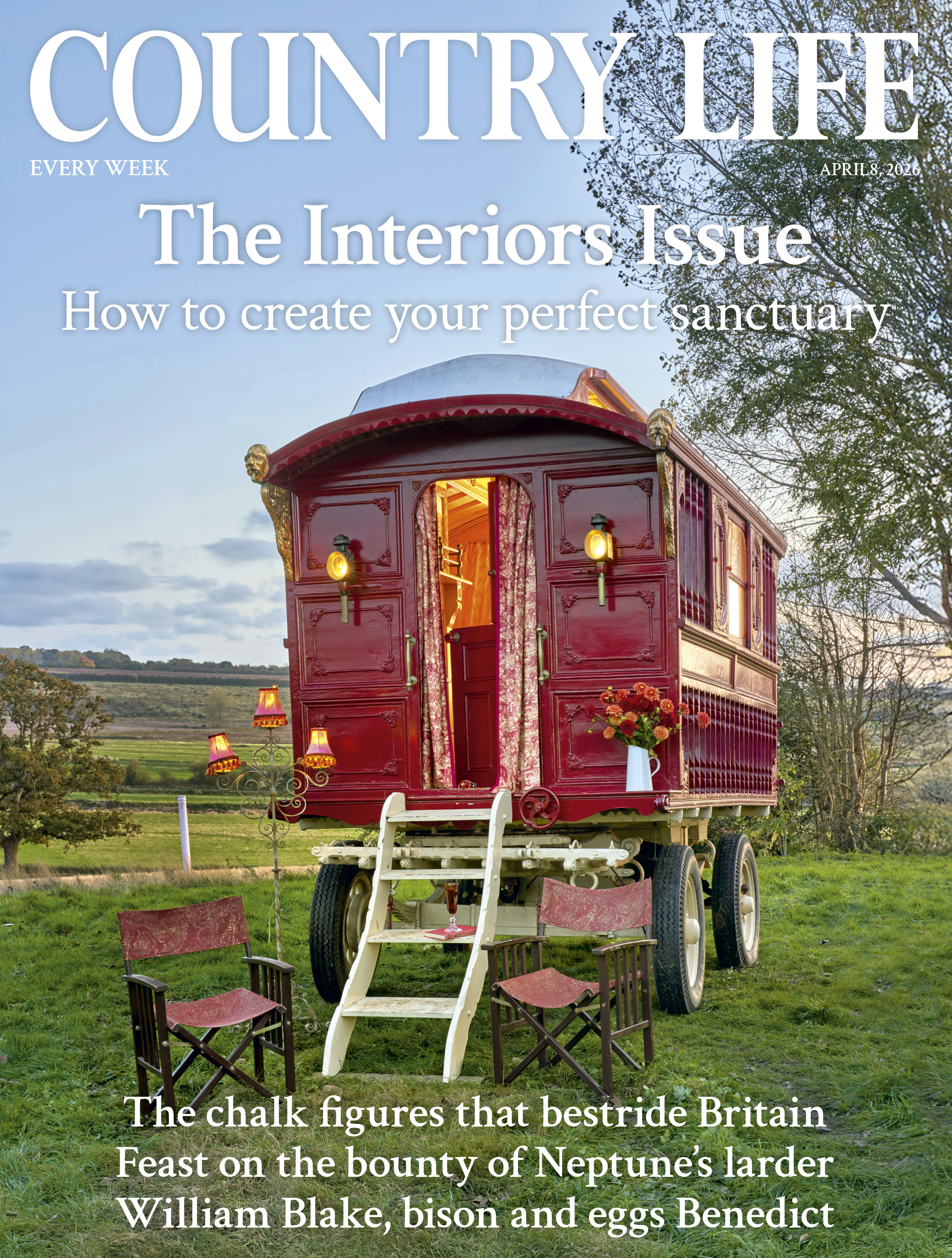The cover of the April 8 issue of Country Life, 2026, featuring a very ornate Traveller's caravan