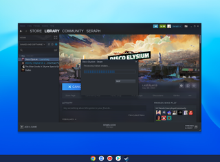 Steam on Chromebook showing Vulkan shaders being downloaded to run disco elysium