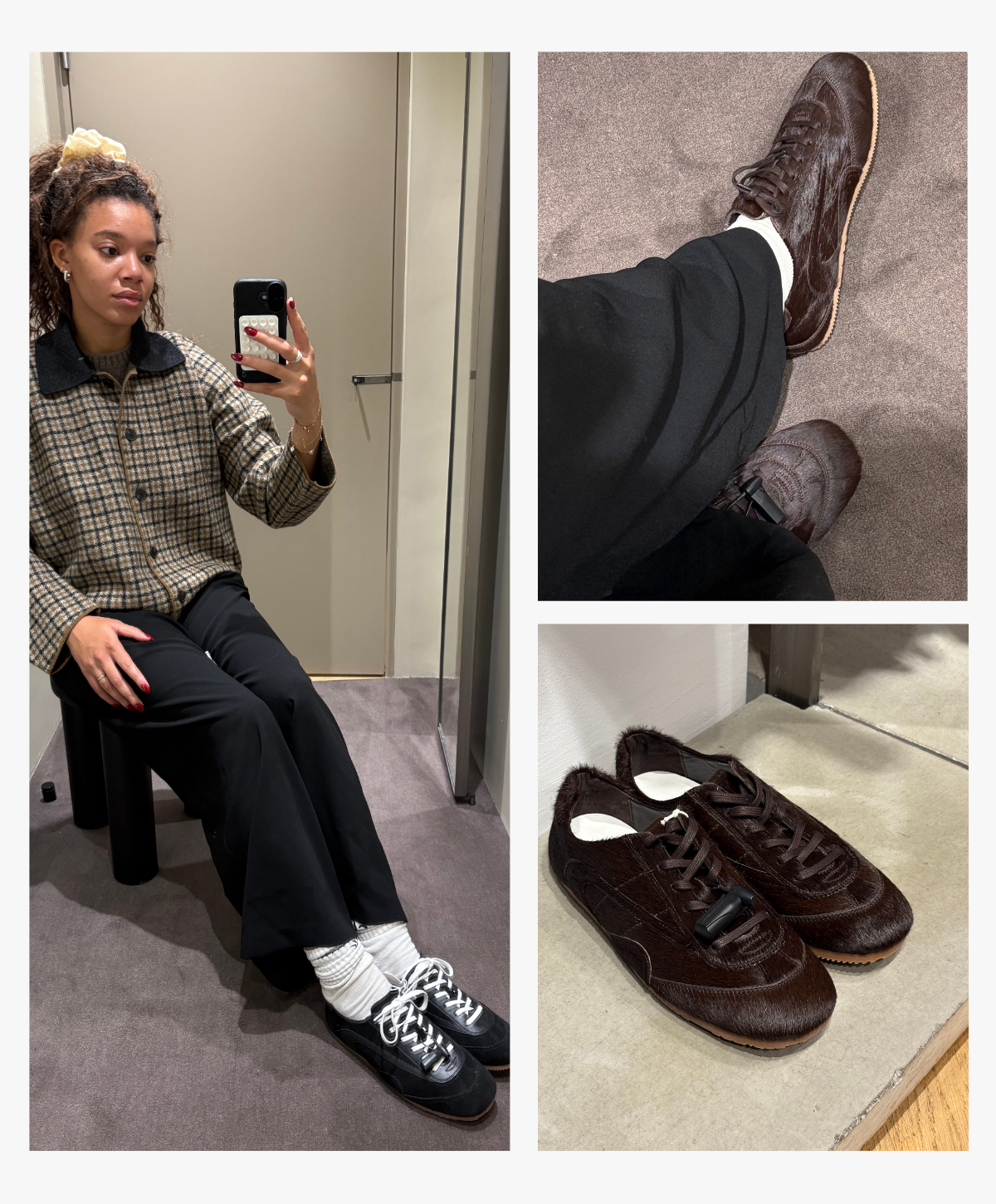 Who What Wear Fashion editor Imani-Nia Francis-Tsolakis wears autumn 2025 trending trainers try on. She wears the COS Suede Sneakers