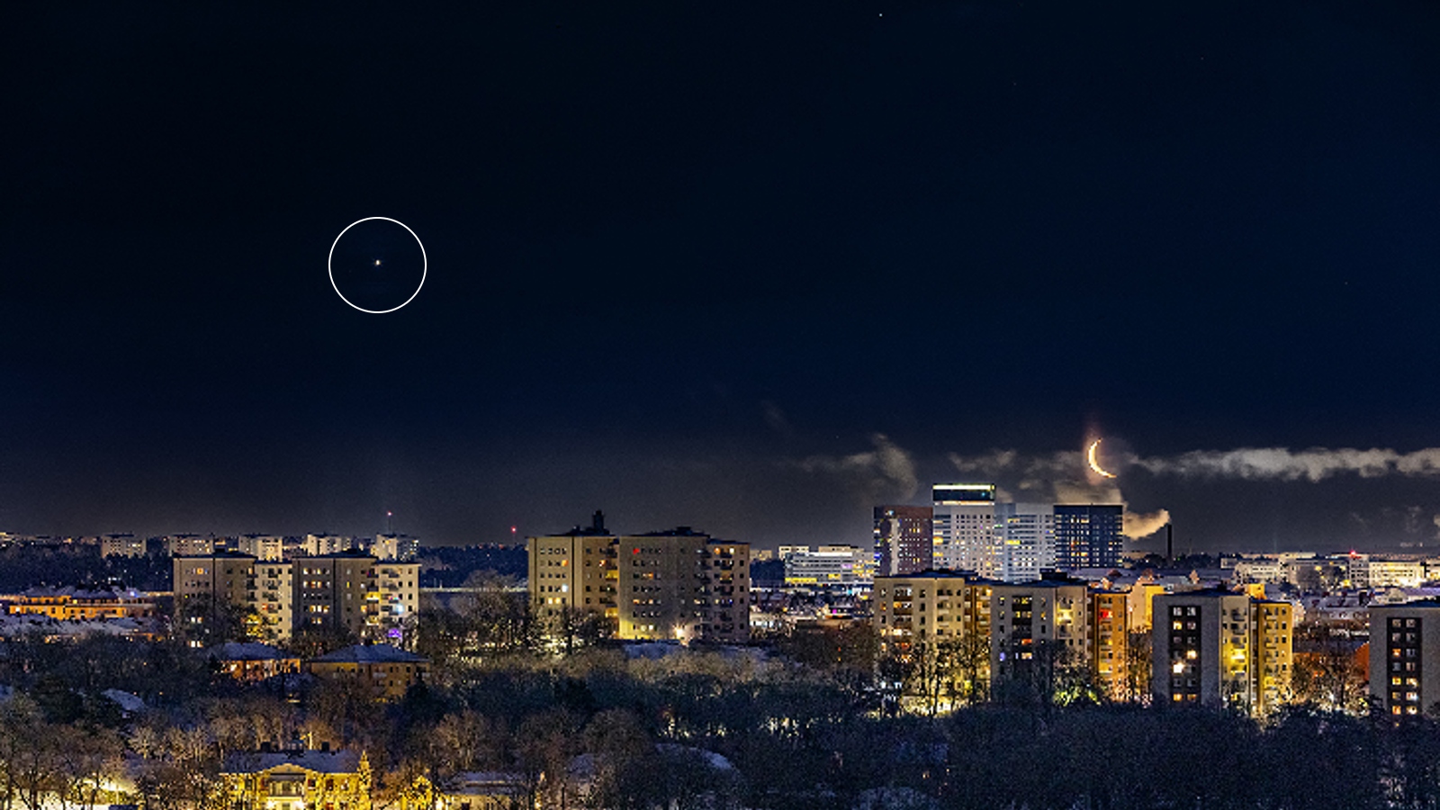 A cityscape of Stockholm at night