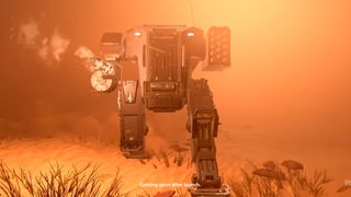 Helldivers 2 trailer still - EXO-44 mech pursuing bugs in Helldivers 2