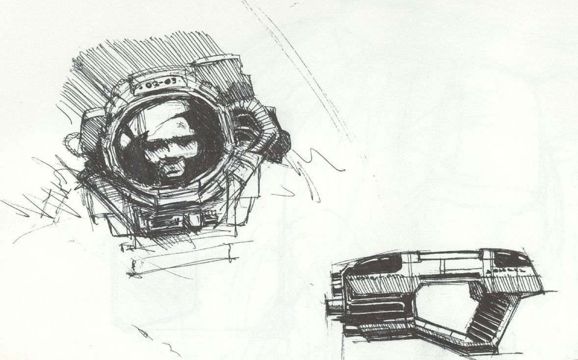 Early character and weapon sketches