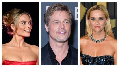 Collage of Margot Robbie, Brad Pitt, and Reese Witherspoon