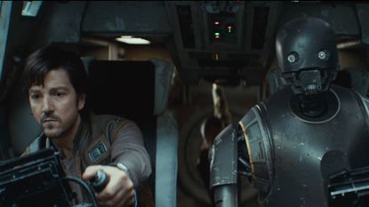 Diego Luna as Cassian Andor with K-2SO in Andor season 2