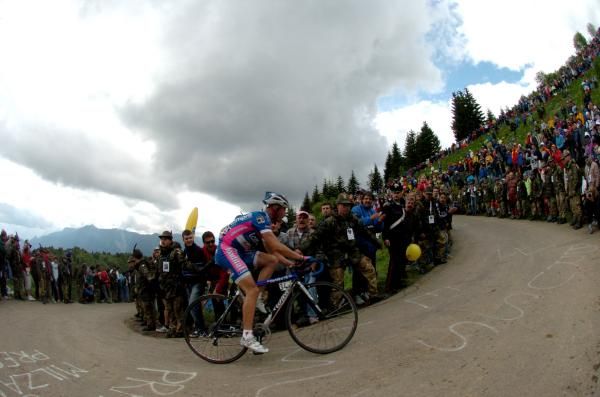 But wait, there's more! Marco Marzano rounds a switchback on Zoncolan in 2007.