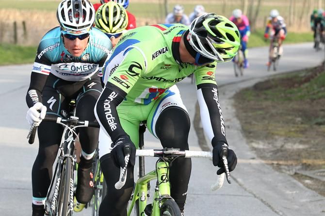 Peter Sagan checks ot see the damage his attack has caused