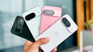 Google Pixel 9 held in the hand.