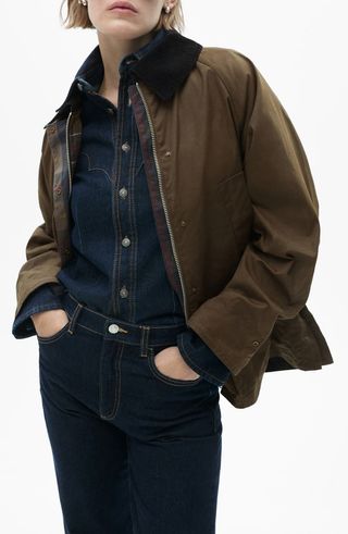 Corduroy Collar Waxed Effect Oversize Jacket