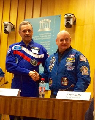 Kornienko and Kelly During UNESCO Press Conference