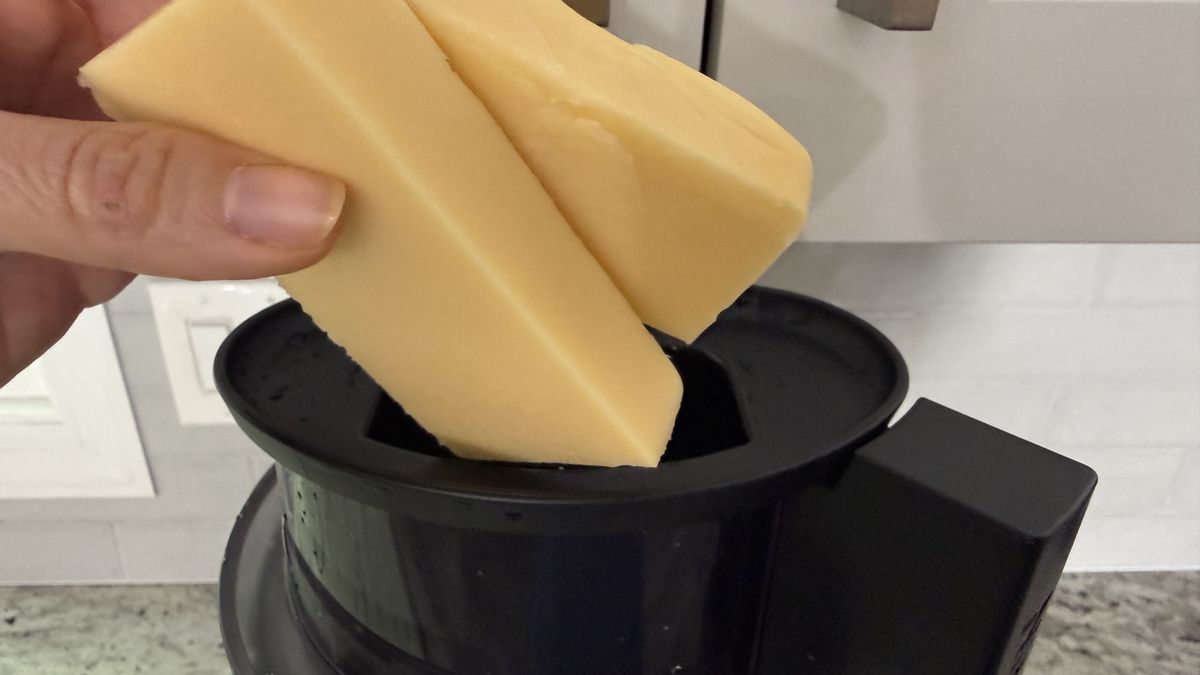 Ninja CrushBOSS shredding Swiss cheese