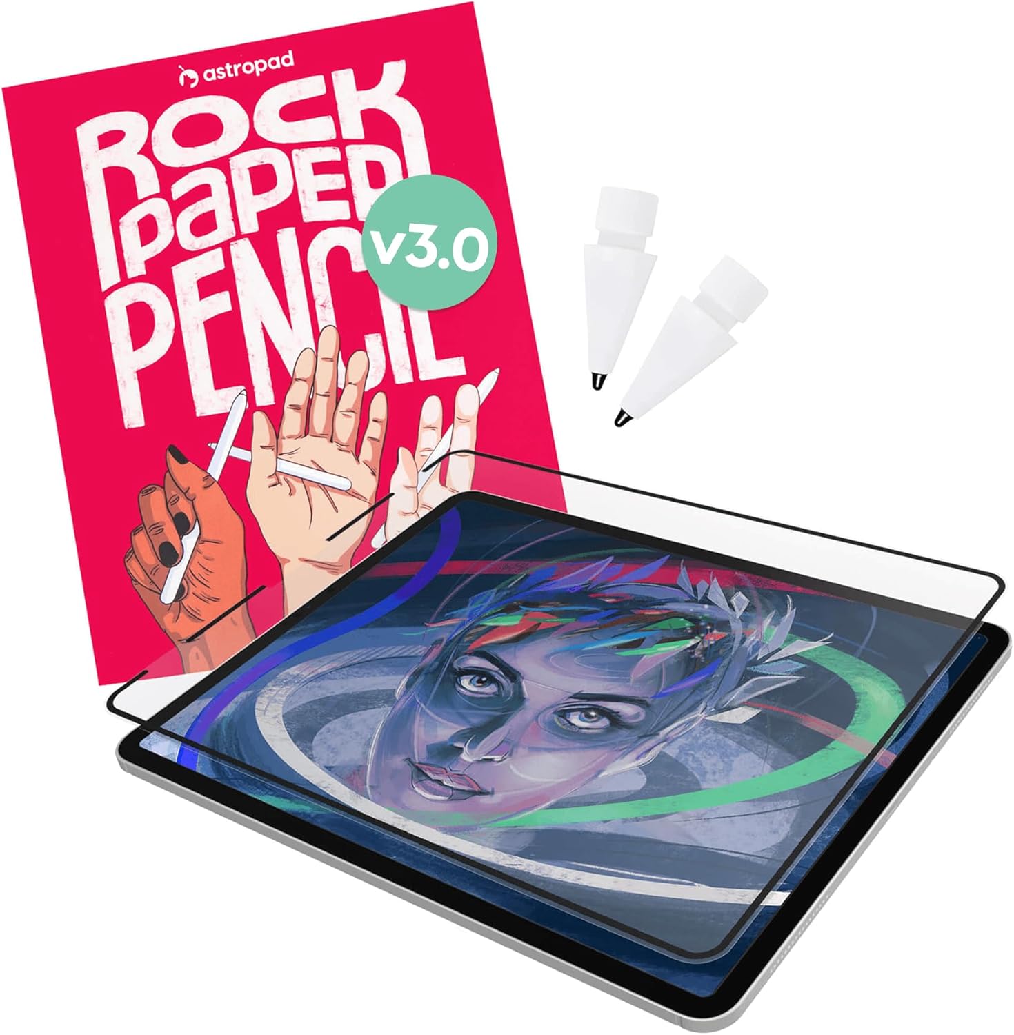 Astropad Rock Paper Pencil V3.0 &amp;ndash; 2025 Upgraded Version &amp;ndash; Paper Screen Protector for 11" Ipad Pro (gen 1-4) or 10.9" Ipad Air (gen 4-5) + Apple Pencil Tips Replacement 2 Pack &amp;ndash; Compatible With Apple Pencil 1st/2nd Gens and Pencil Pro