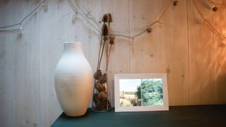 Aura Carver on a green desk with a vase