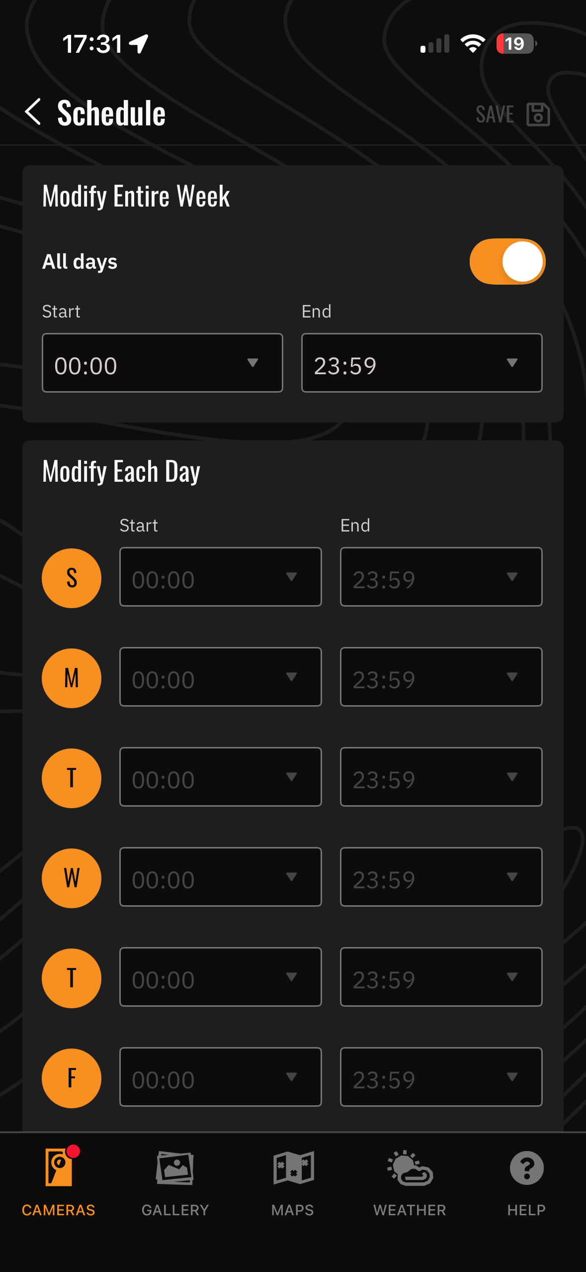 Screenshots from the Spypoint app