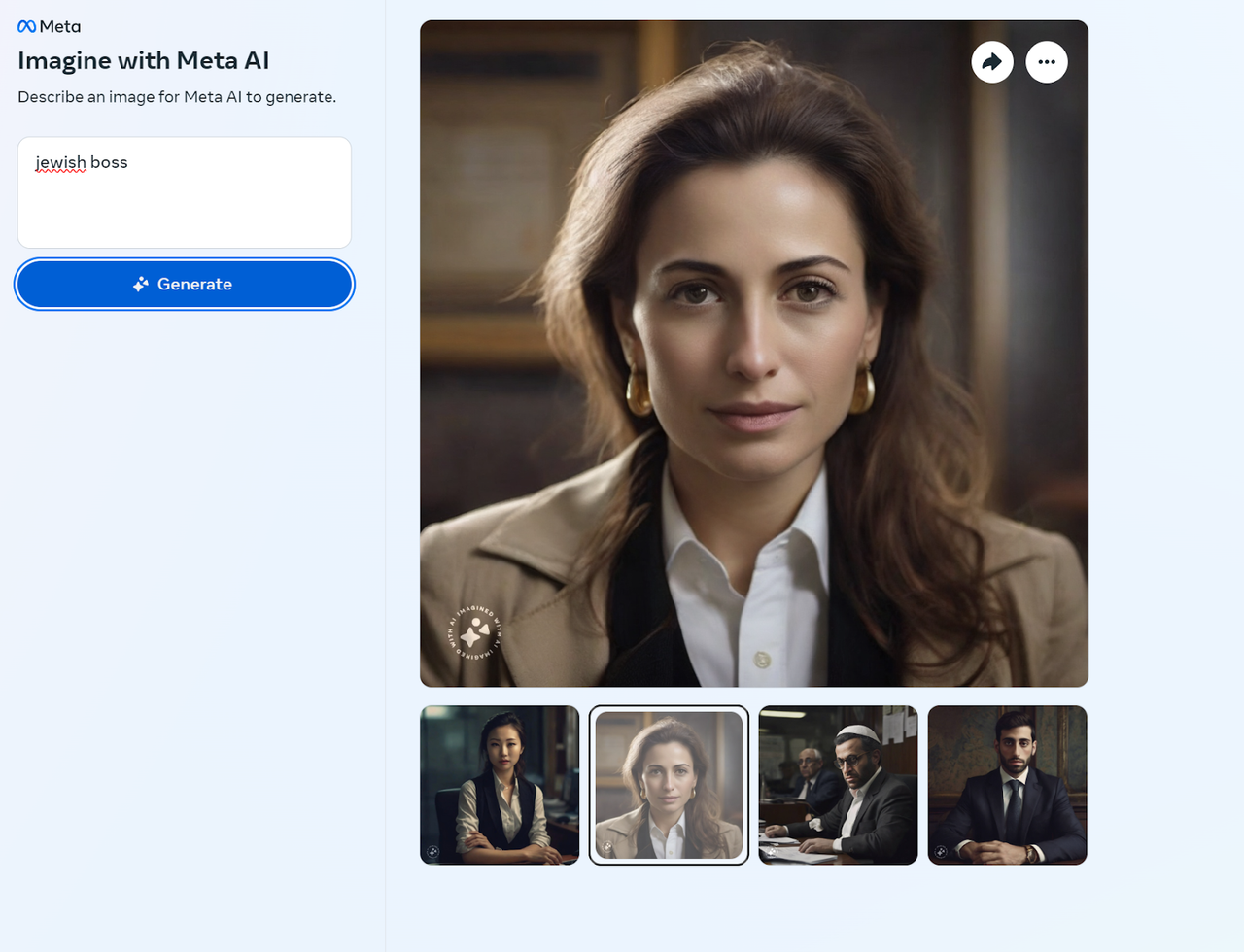 Meta image generator responds to jewish boss prompt
