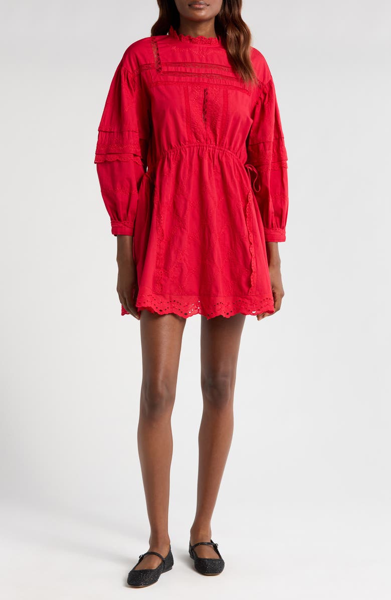 Clancy Lace &amp;amp; Eyelet Long Sleeve Organic Cotton Minidress