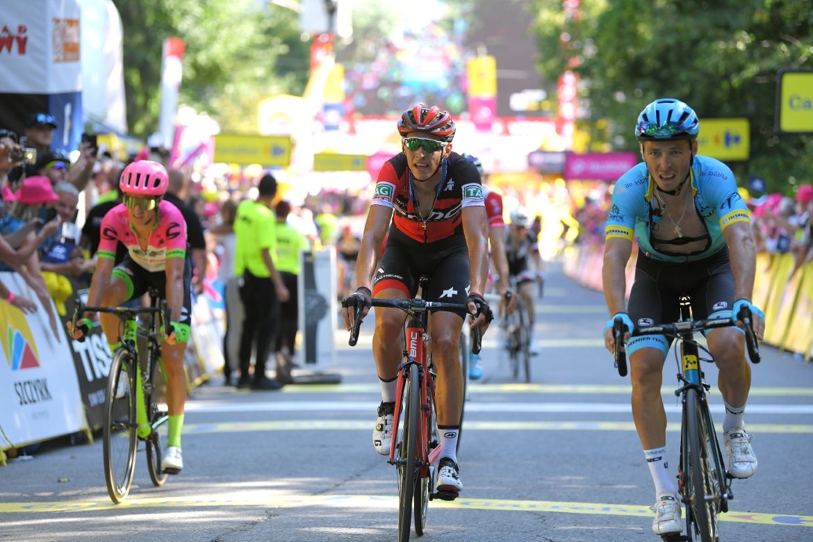 Dylan Teuns crosses the line