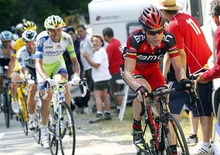 BMC's Cadel Evans pushes the pace.