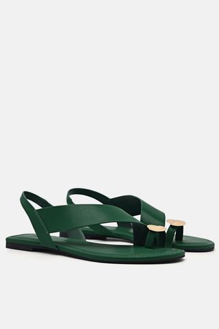 Alexis Toe Loop Sandals in Dark Green 