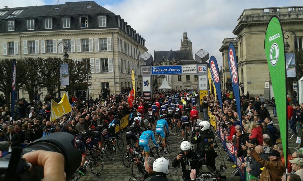 The riders head out for the nutral start